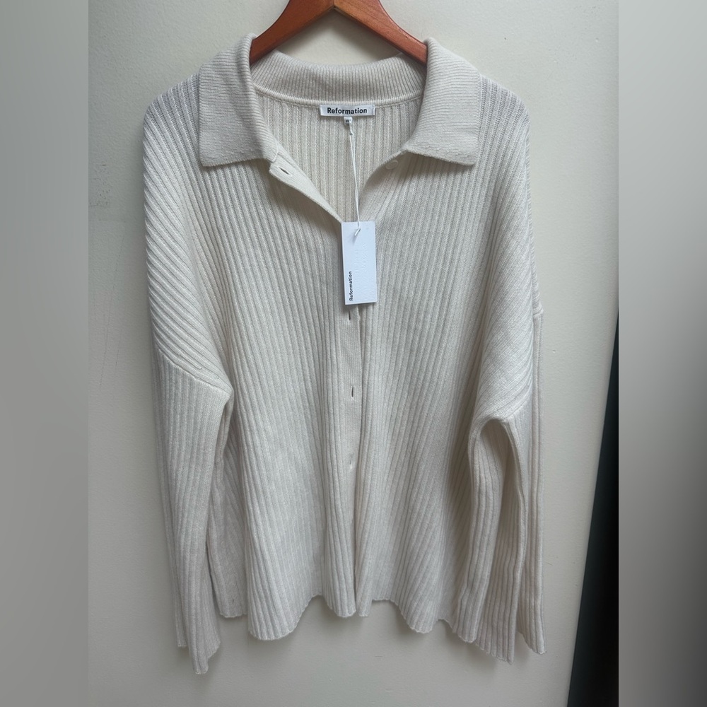 NEW Reformation 100% Cashmere  Ribbed Button-Up Cardigan Sweater